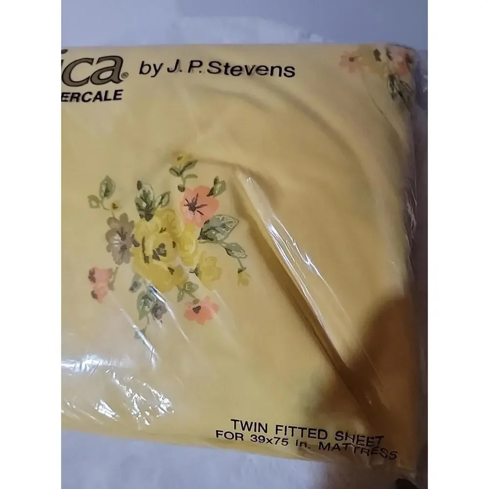 UTICA BY J. P. Stevens No Iron Percale Vintage BEDSHEET TWIN YELLOW FLORAL #4